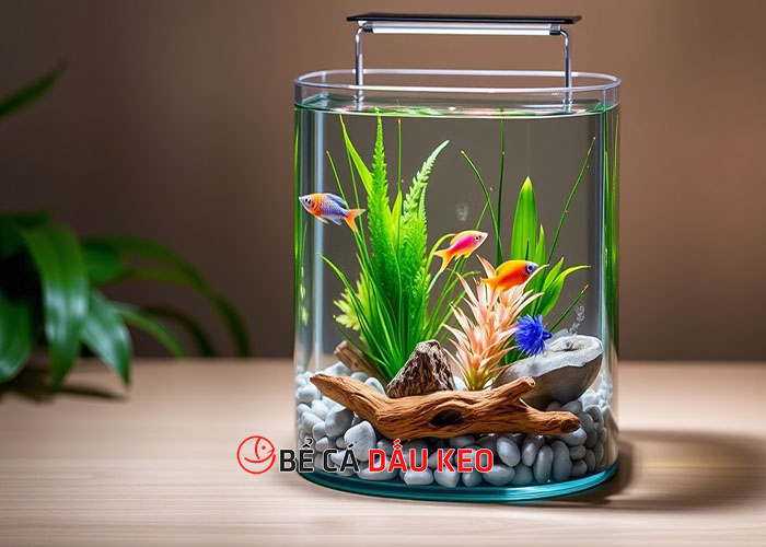 bể cá mini để bàn đẹp hình trụ đứng